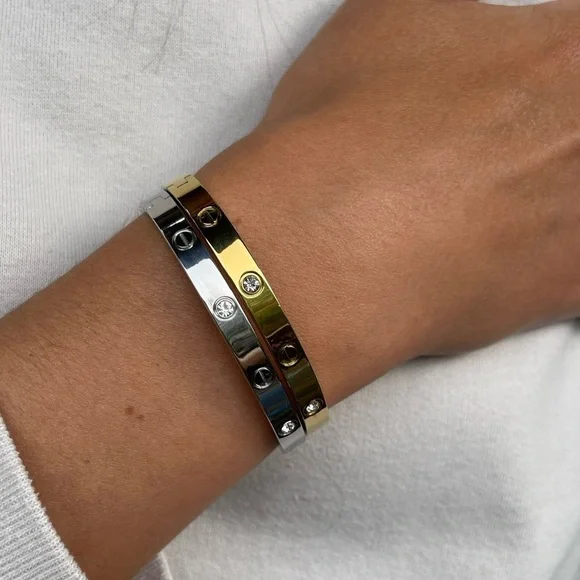 LUXURY GOLD SCREW BRACELET ZIRCONIA LOVE BANGLE BRACELET - Picture 6 of 16